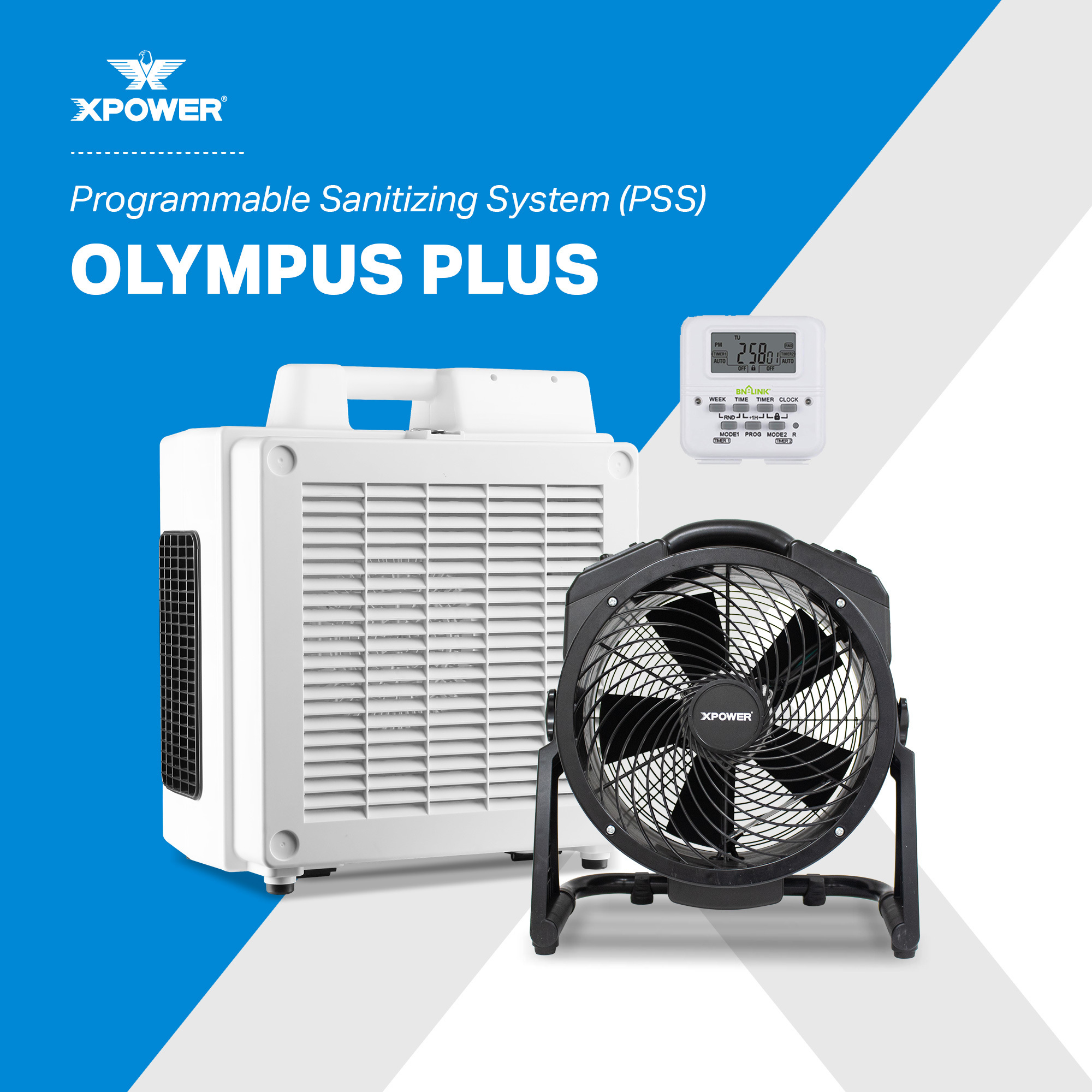 XPOWER, Programmable HEPA Sanitizing System- Blower+ Ozone, Air Delivery 600 cfm, Model# PSS2